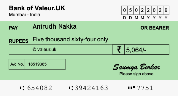 How to write a cheque for 5,064 rupees