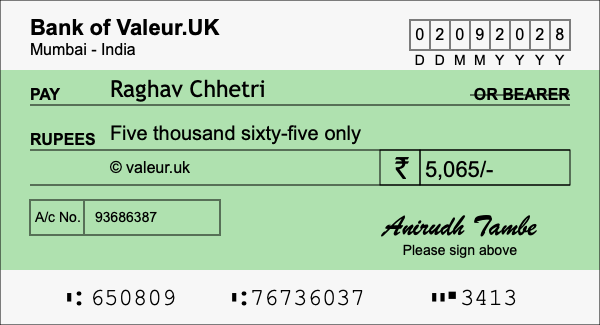 How to write a cheque for 5,065 rupees