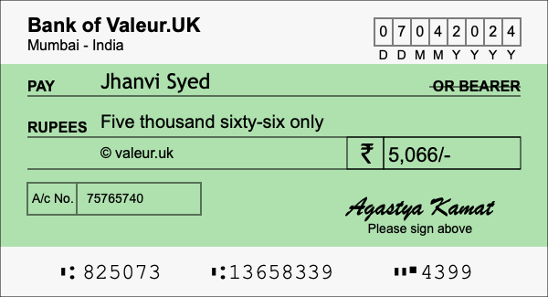 How to write a cheque for 5,066 rupees