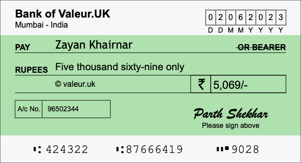 How to write a cheque for 5,069 rupees