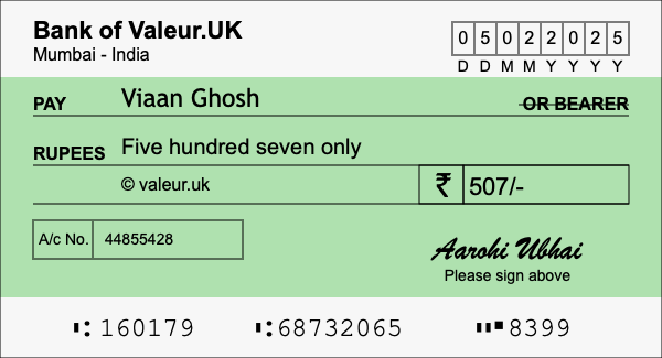 How to write a cheque for 507 rupees