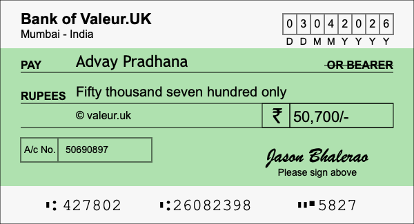 How to write a cheque for 50,700 rupees