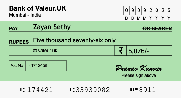How to write a cheque for 5,076 rupees How to write a cheque for 5,076 rupees