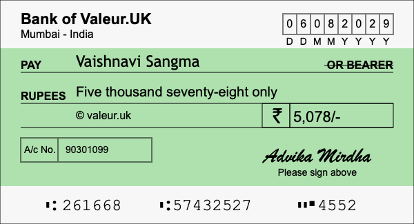 How to write a cheque for 5,078 rupees How to write a cheque for 5,078 rupees