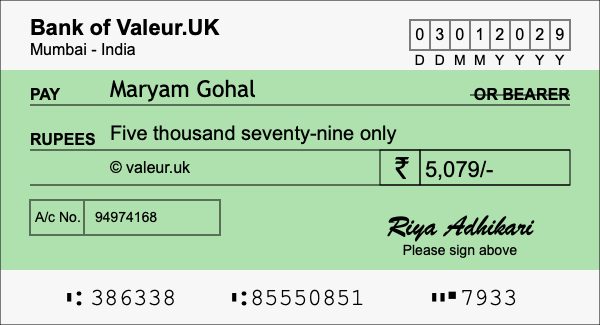 How to write a cheque for 5,079 rupees How to write a cheque for 5,079 rupees