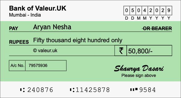 How to write a cheque for 50,800 rupees