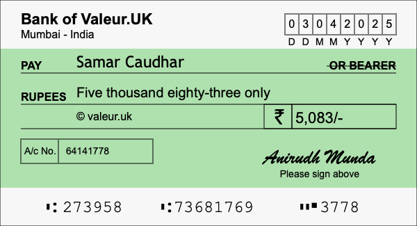 How to write a cheque for 5,083 rupees How to write a cheque for 5,083 rupees