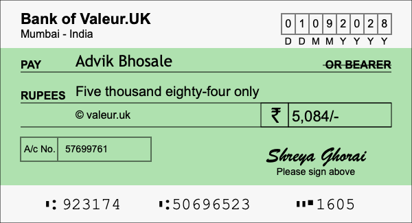 How to write a cheque for 5,084 rupees How to write a cheque for 5,084 rupees