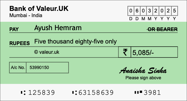 How to write a cheque for 5,085 rupees How to write a cheque for 5,085 rupees