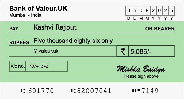 How to write a cheque for 5,086 rupees How to write a cheque for 5,086 rupees