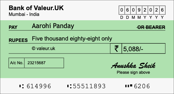 How to write a cheque for 5,088 rupees