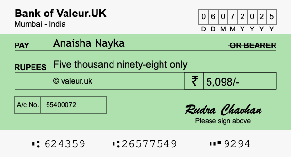 How to write a cheque for 5,098 rupees