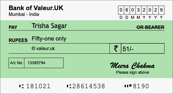 How to write a cheque for 51 rupees