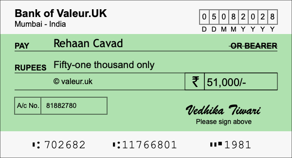 How to write a cheque for 51,000 rupees