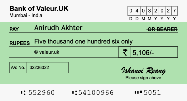 How to write a cheque for 5,106 rupees How to write a cheque for 5,106 rupees