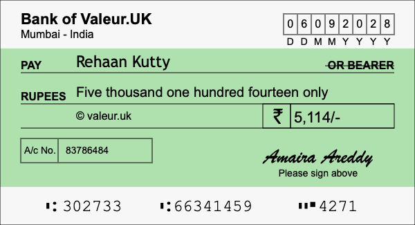 How to write a cheque for 5,114 rupees