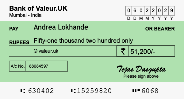 How to write a cheque for 51,200 rupees