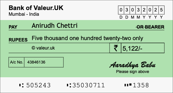 How to write a cheque for 5,122 rupees How to write a cheque for 5,122 rupees