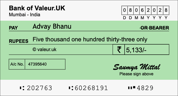 How to write a cheque for 5,133 rupees