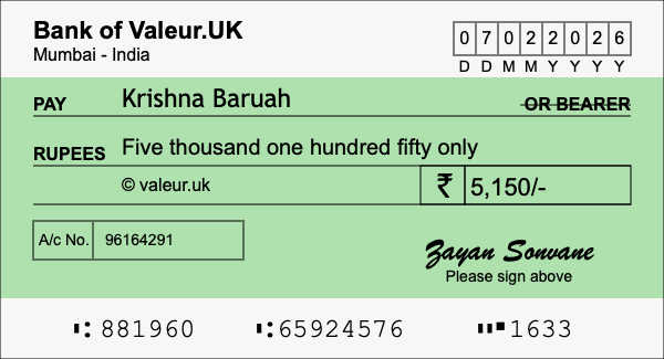 How to write a cheque for 5,150 rupees