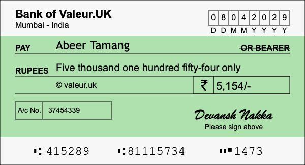 How to write a cheque for 5,154 rupees How to write a cheque for 5,154 rupees