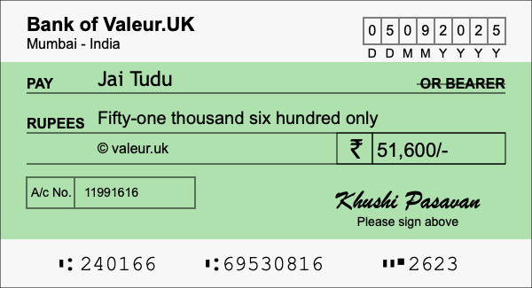 How to write a cheque for 51,600 rupees