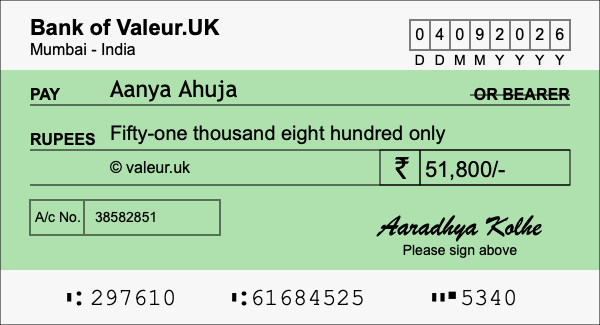 How to write a cheque for 51,800 rupees