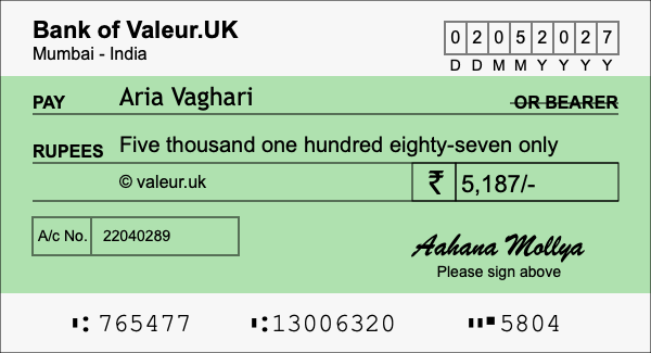 How to write a cheque for 5,187 rupees