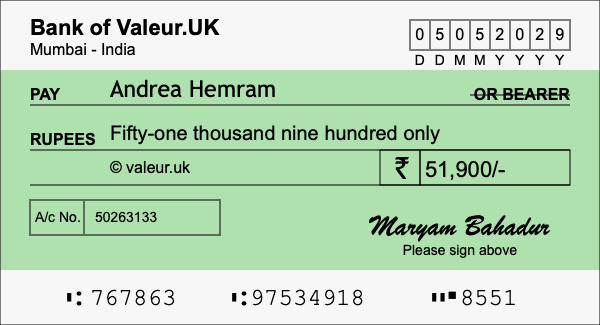 How to write a cheque for 51,900 rupees