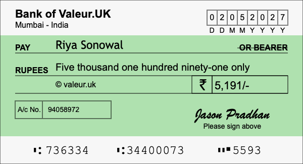 How to write a cheque for 5,191 rupees