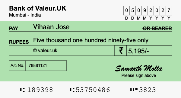 How to write a cheque for 5,195 rupees
