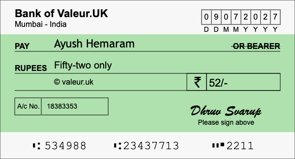 How to write a cheque for 52 rupees