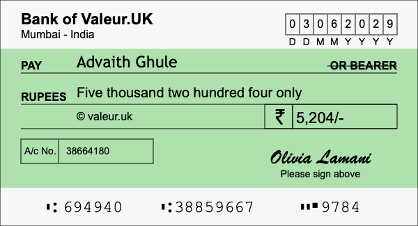 How to write a cheque for 5,204 rupees How to write a cheque for 5,204 rupees