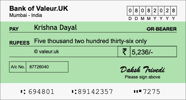 How to write a cheque for 5,236 rupees
