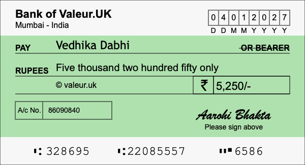 How to write a cheque for 5,250 rupees How to write a cheque for 5,250 rupees