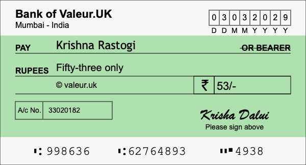 How to write a cheque for 53 rupees