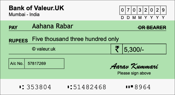 How to write a cheque for 5,300 rupees