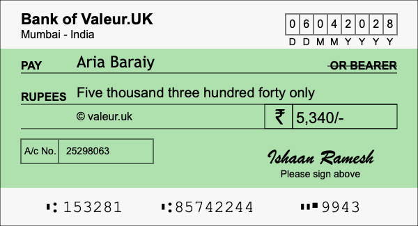 How to write a cheque for 5,340 rupees