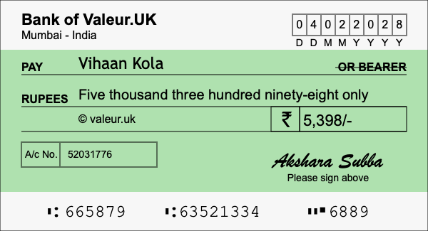 How to write a cheque for 5,398 rupees