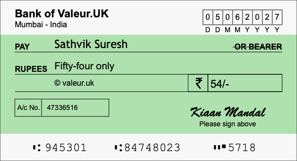 How to write a cheque for 54 rupees