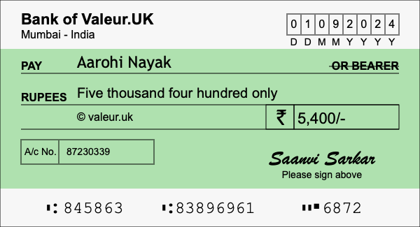 How to write a cheque for 5,400 rupees How to write a cheque for 5,400 rupees