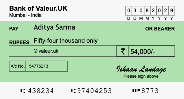 How to write a cheque for 54,000 rupees