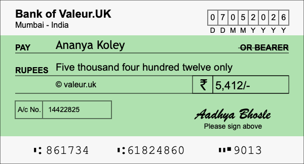 How to write a cheque for 5,412 rupees