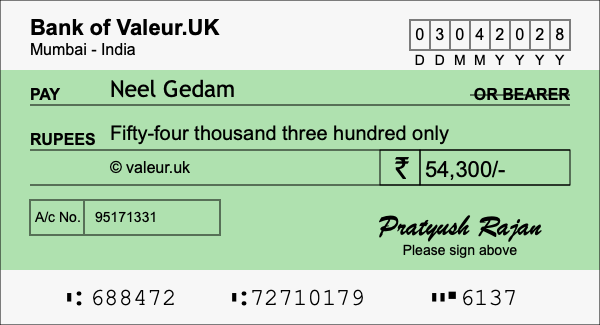 How to write a cheque for 54,300 rupees