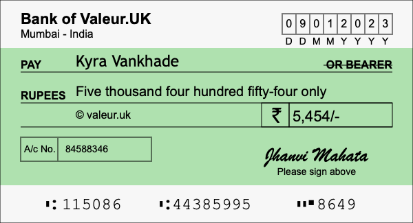 How to write a cheque for 5,454 rupees