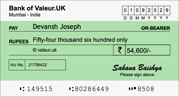How to write a cheque for 54,600 rupees How to write a cheque for 54,600 rupees