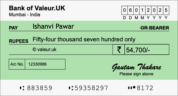 How to write a cheque for 54,700 rupees
