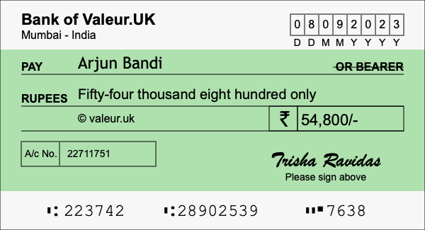 How to write a cheque for 54,800 rupees How to write a cheque for 54,800 rupees
