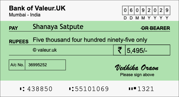 How to write a cheque for 5,495 rupees