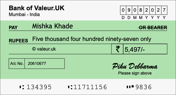 How to write a cheque for 5,497 rupees
